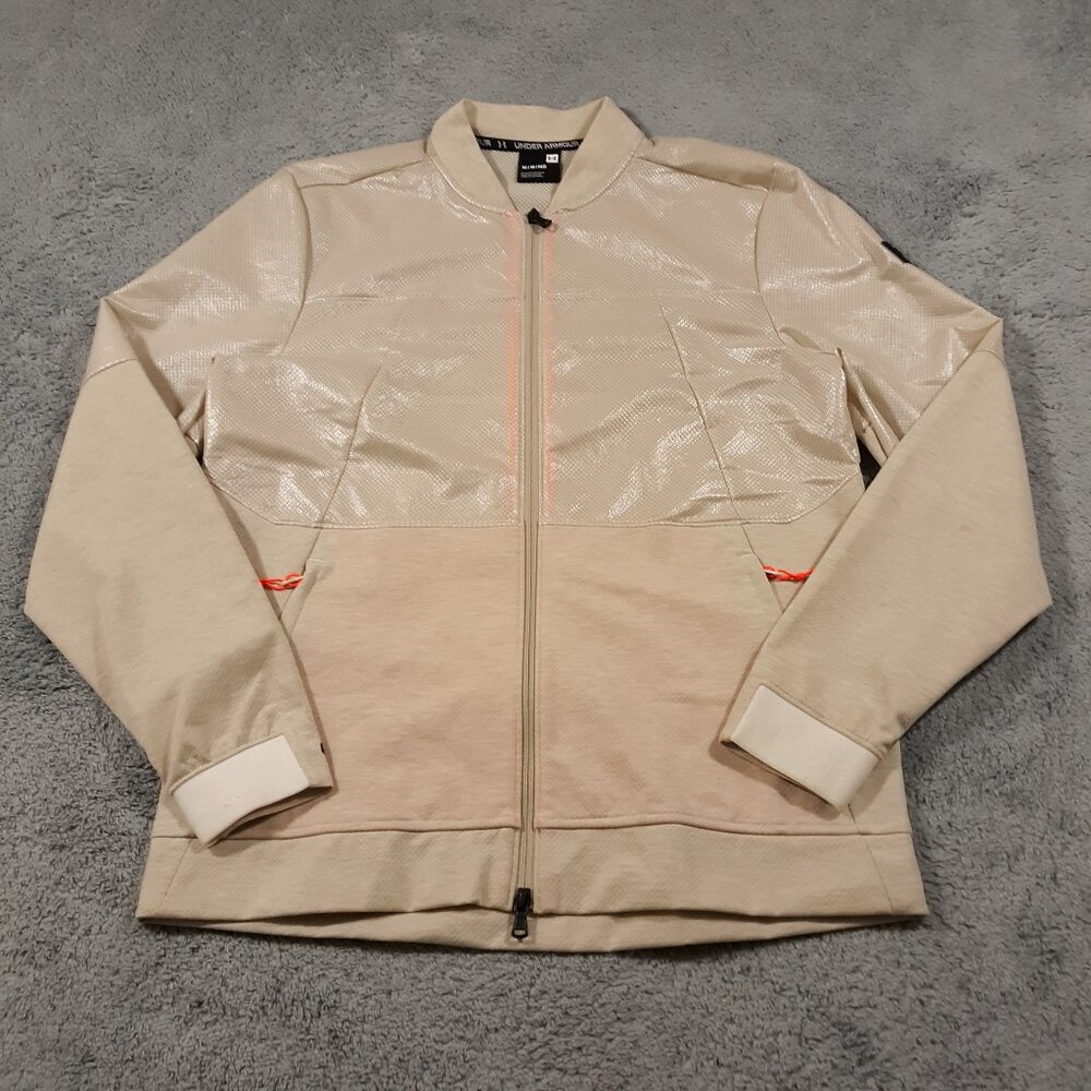 Under Armour Rain Jacket Mens Medium Full Zip Beige Athletic Activewear